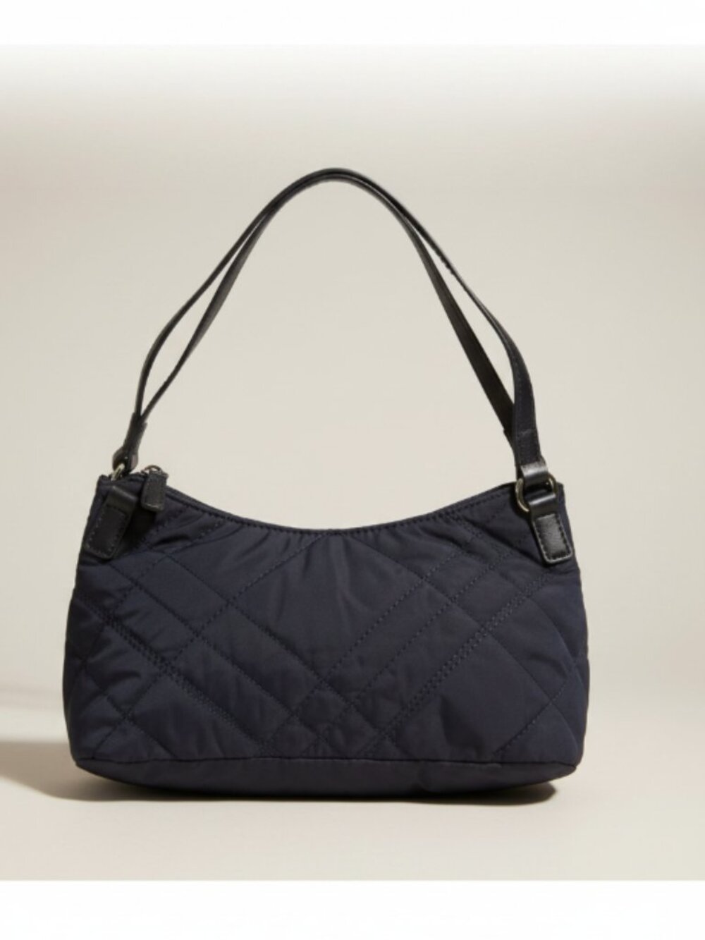 Talbots Handbag Purse Medium Black Quilted Fabric Zip Pockets Gold Hardware